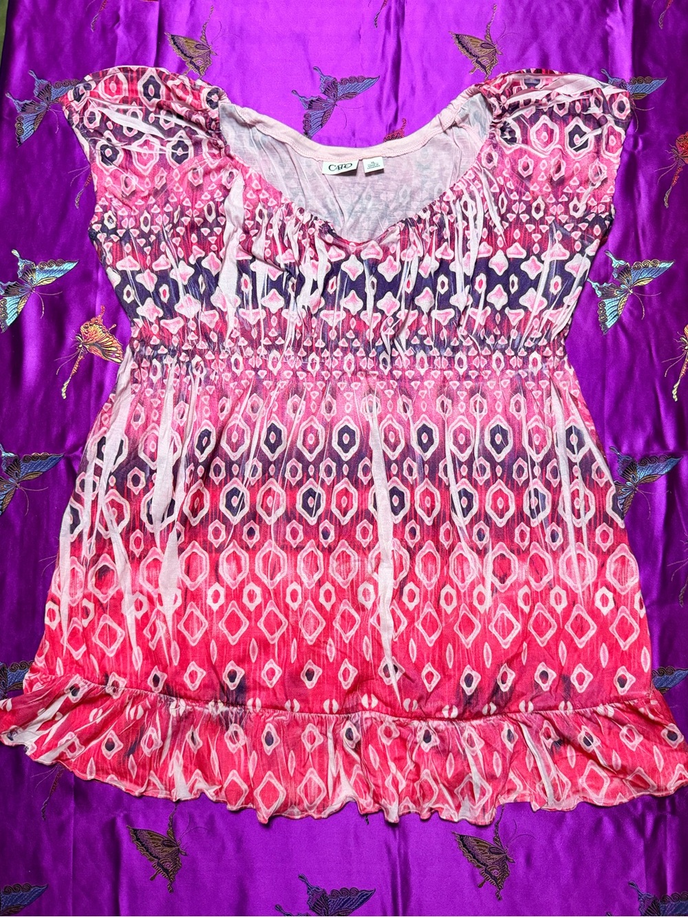 Cato Pink and Navy Patterned Short Sleeve Tunic